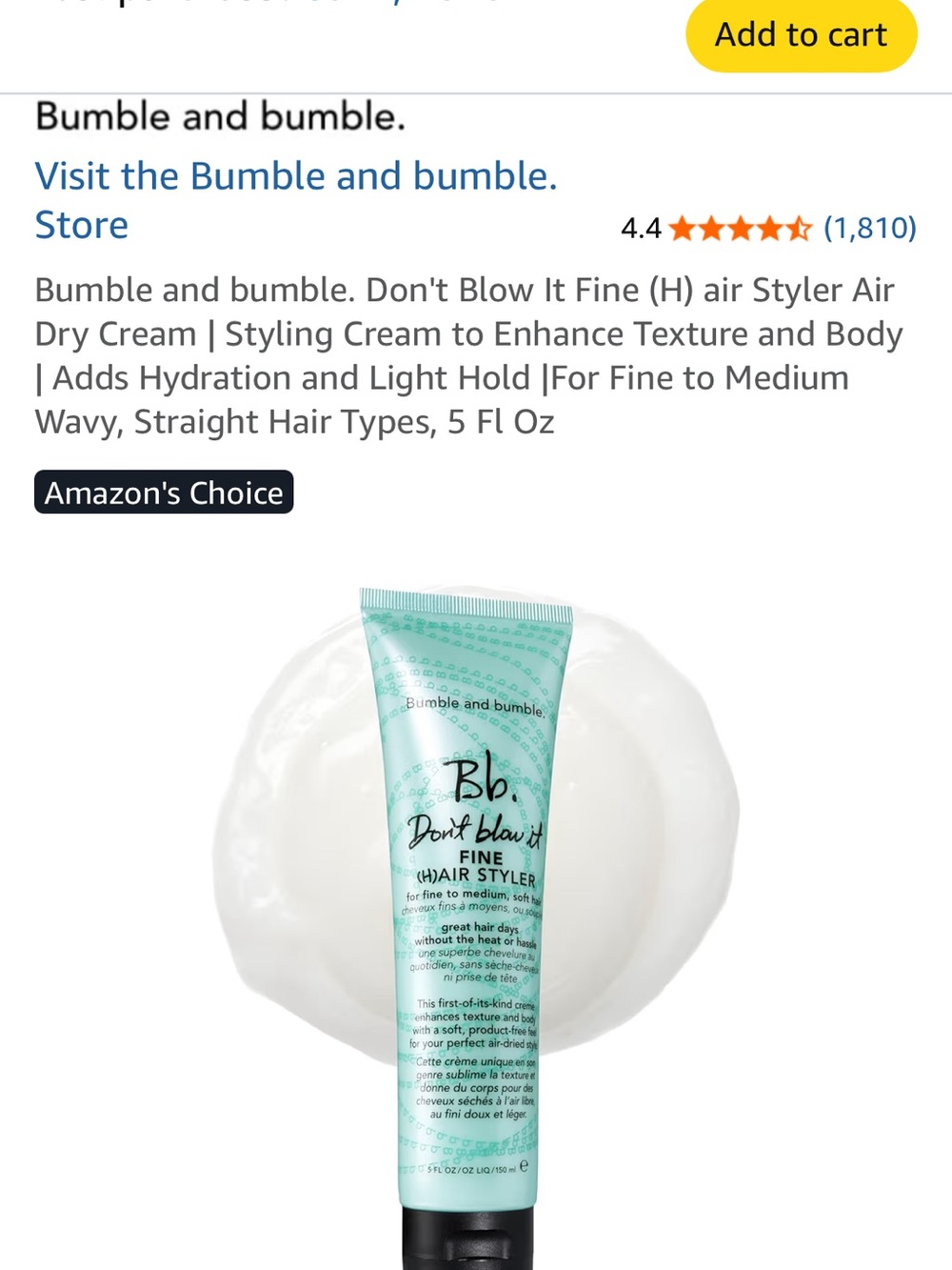 Bumble and bumble Mint Don't Blow It Fine (H) Air Styler Cream
